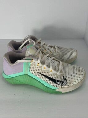 Nike Metcon 6 Womens Size 8 White Green Lifting Training Sneakers